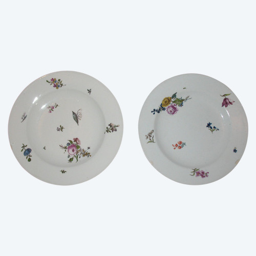 Pair of Saxony porcelain plates with floral decoration, 18th century