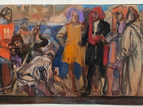 Charles Dominique Fouqueray (1869-1956) – Großes historisches Kompositionsprojekt – Gouache
