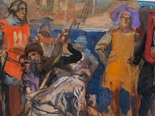 Charles Dominique Fouqueray (1869-1956) – Großes historisches Kompositionsprojekt – Gouache