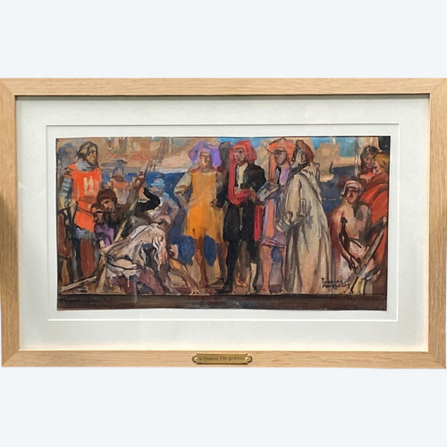 Charles Dominique Fouqueray (1869-1956) – Großes historisches Kompositionsprojekt – Gouache