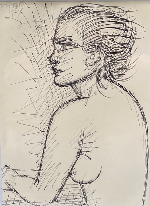 Marcel Gromaire (1892-1971) - Nu De Femme  en buste de Profil -Dessin Original à l'Encre - 1939