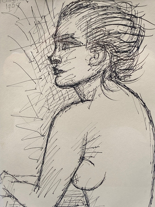 Marcel Gromaire (1892-1971) - Nu De Femme  en buste de Profil -Dessin Original à l'Encre - 1939