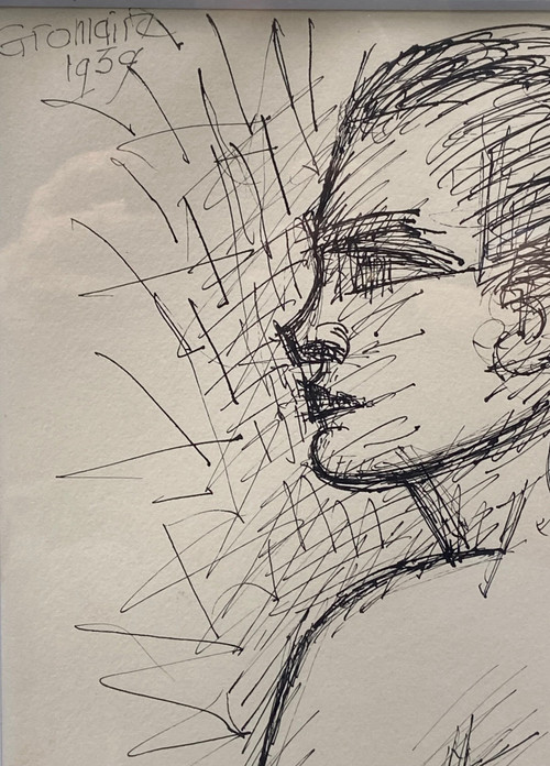 Marcel Gromaire (1892-1971) - Nu De Femme  en buste de Profil -Dessin Original à l'Encre - 1939