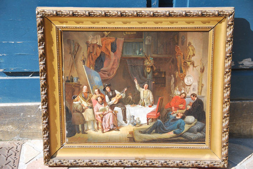 Le Mécene Et Ses Artistes, olio di Marchant Dubois d'Hault