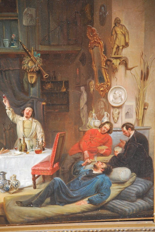 Le Mécene Et Ses Artistes, olio di Marchant Dubois d'Hault