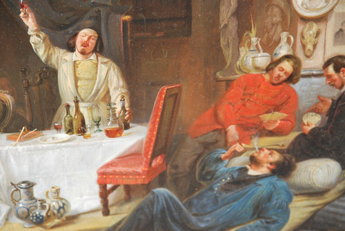 Le Mécene Et Ses Artistes, olio di Marchant Dubois d'Hault