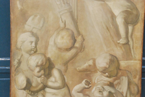 Großes Öl Auf Leinwand Putti In Grisaille