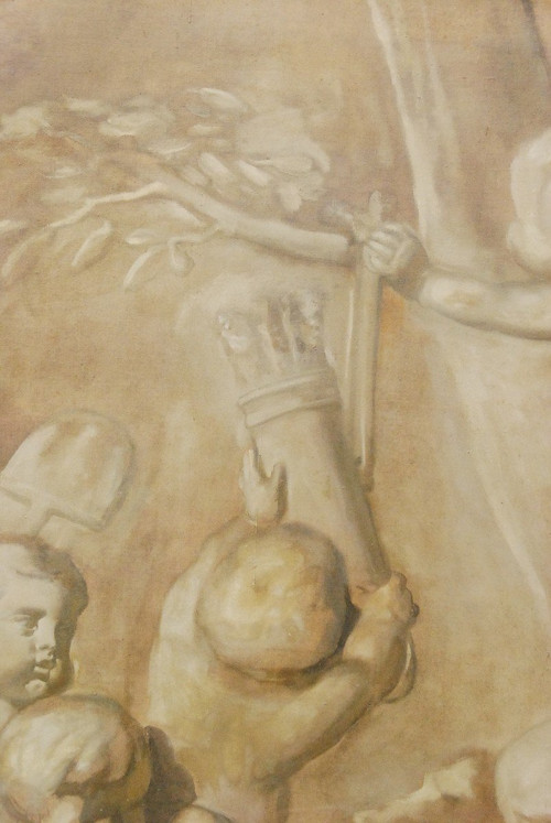 Großes Öl Auf Leinwand Putti In Grisaille