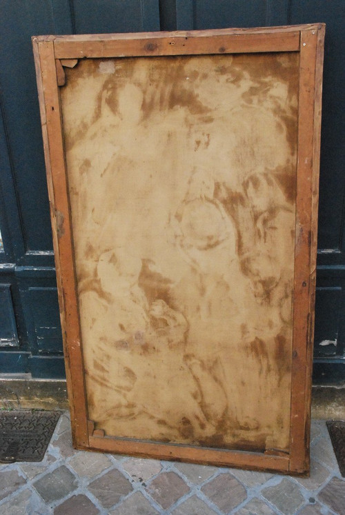 Großes Öl Auf Leinwand Putti In Grisaille