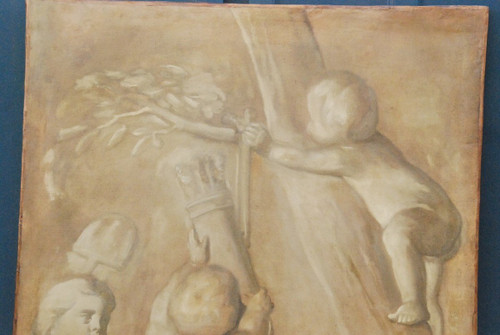 Großes Öl Auf Leinwand Putti In Grisaille