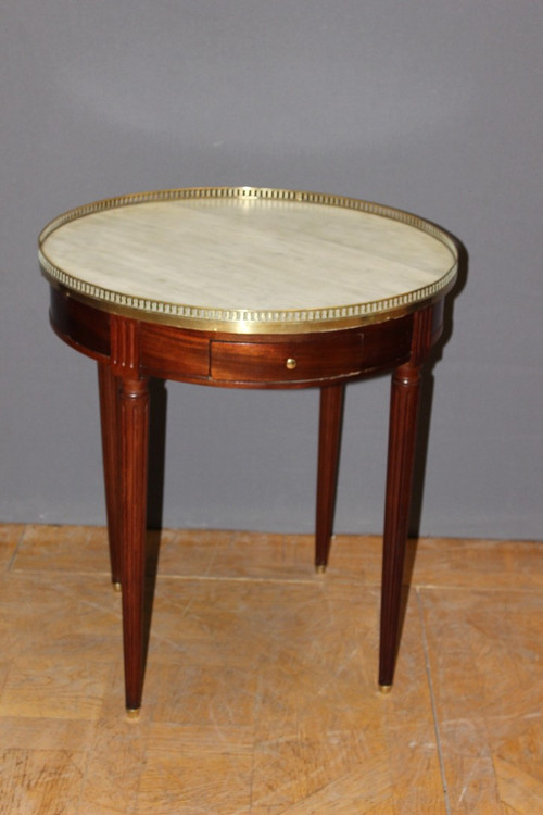 Table Bouillotte De Style Louis XVI En Acajou Et Laiton Vers 1900