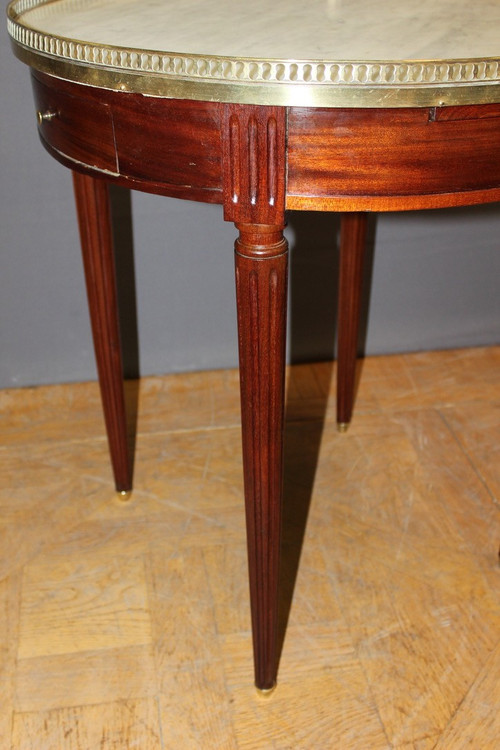 Table Bouillotte De Style Louis XVI En Acajou Et Laiton Vers 1900