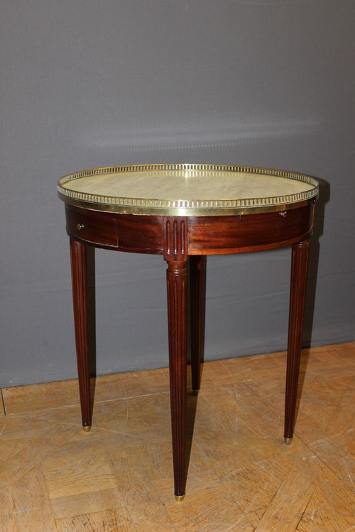 Table Bouillotte De Style Louis XVI En Acajou Et Laiton Vers 1900