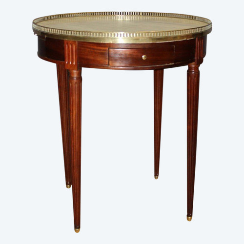 Table Bouillotte De Style Louis XVI En Acajou Et Laiton Vers 1900