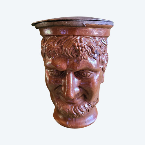 Pot à tabac à tête de faune en grés époque Napoleon III