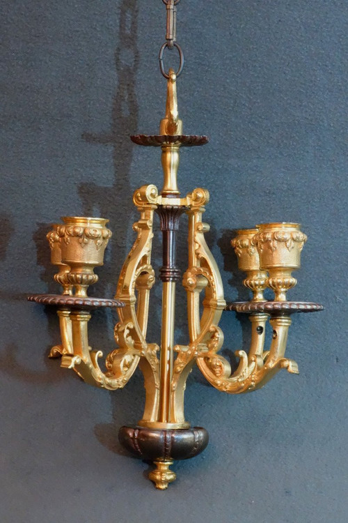 Rare Petit Lustre D'alcôve Ou De Cabinet Vers 1830