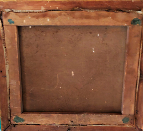 Tableau huile sur toile scène d'une religieuse donnant une leçon de catéchisme à un enfant