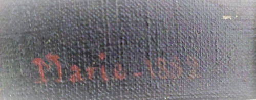 Tableau huile sur toile scène d'une religieuse donnant une leçon de catéchisme à un enfant