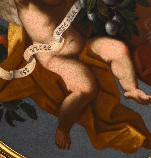 Trois Anges Tenant Une Composition De Fruits, Luigi Garzi (pistoia 1638 - Rome 1721) Attribué