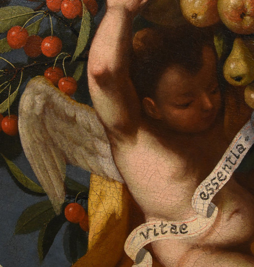 Trois Anges Tenant Une Composition De Fruits, Luigi Garzi (pistoia 1638 - Rome 1721) Attribué
