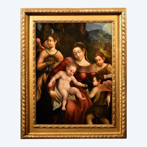 Pomponio Allegri (correggio 1522 - Parme 1593), Vierge à l'Enfant, Deux Anges Et Jean-baptiste