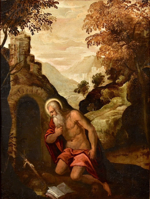 Heiliger Hieronymus Büßer, Venezianische Schule '500 (Kreis Von Jacopo Negretti, genannt Palma der Jüngere)