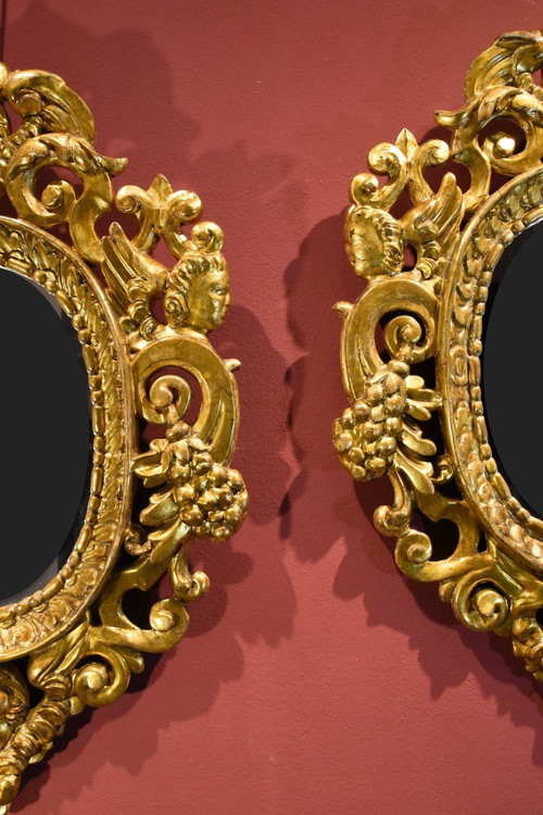 Pair Of Carved And Gilded Mirror Cabinets 'in The Manner Of Sansovino', Venice 18th Century