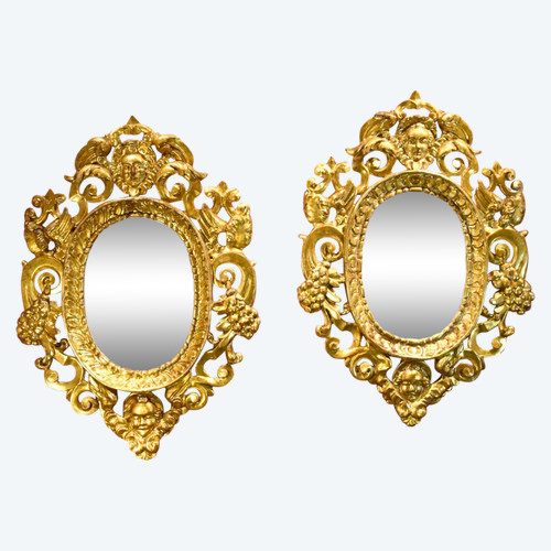 Pair Of Carved And Gilded Mirror Cabinets 'in The Manner Of Sansovino', Venice 18th Century