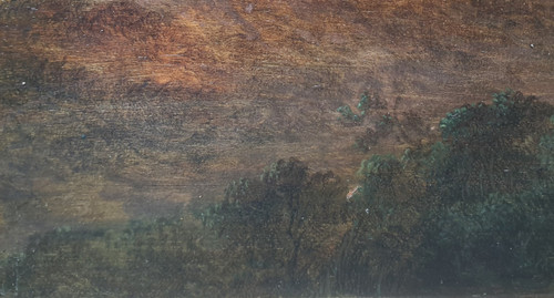Ecole flamande du XVIIIe siècle - Paysage animé avec un pont et une chaumière