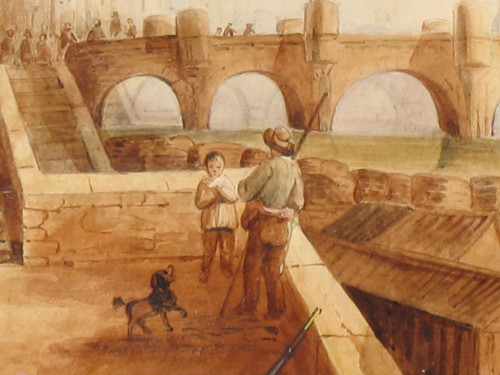 Vue du Pont Neuf à Paris grande aquarelle encadrée époque 19ème