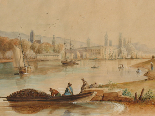 Vue de Rouen grande aquarelle encadrée époque 19ème