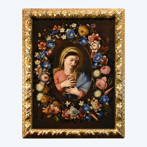 Flower Garland With A Portrait Of The Virgin, Francesco Trevisani Et Nicolò Stanchi