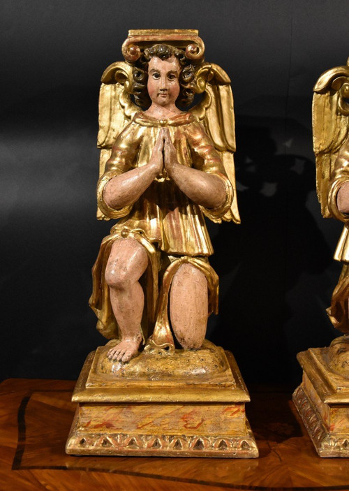 'Paire d'Anges AilÃ©s', Sculptures En Bois Toscane XVIIe SiÃ¨cle