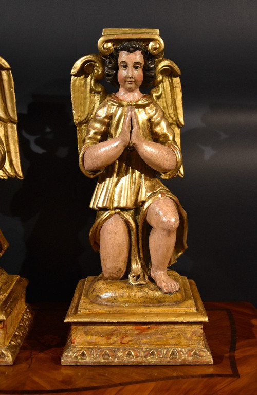 'Paire d'Anges AilÃ©s', Sculptures En Bois Toscane XVIIe SiÃ¨cle