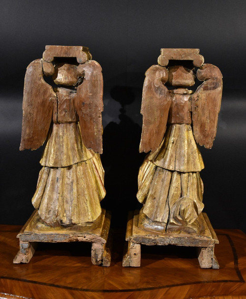 'Paire d'Anges AilÃ©s', Sculptures En Bois Toscane XVIIe SiÃ¨cle