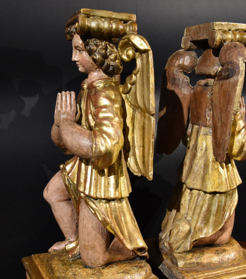 'Paire d'Anges AilÃ©s', Sculptures En Bois Toscane XVIIe SiÃ¨cle