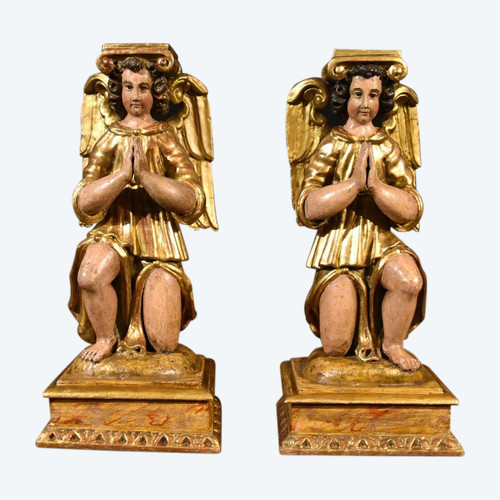 'Paire d'Anges AilÃ©s', Sculptures En Bois Toscane XVIIe SiÃ¨cle