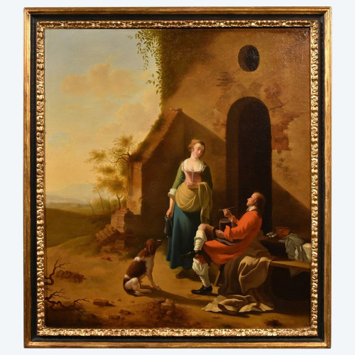 Scena galante all’ingresso di una locanda, Jan Vermeer d'Utrecht (Vers 1630 - 1692)