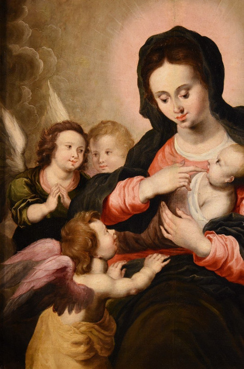 Vierge à l'Enfant Avec Trois Anges, Hendrick Van Balen (anvers 1575 - 1632) Atelier De