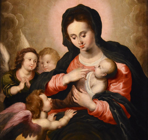 Vierge à l'Enfant Avec Trois Anges, Hendrick Van Balen (anvers 1575 - 1632) Atelier De