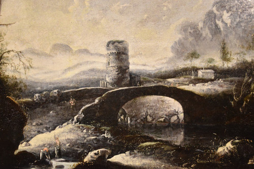 Paysage d'Hiver Fantastique Avec Pont, Hans De Jode (la Haye 1630 - Vienne 1663)