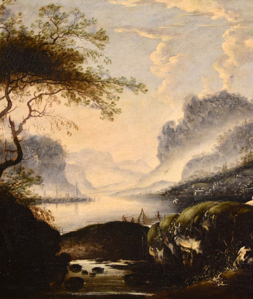 Hans De Jode (la Haye 1630 - Vienne 1663), Paysage d'Hiver Avec Lac Et Ville Sur Les Rives