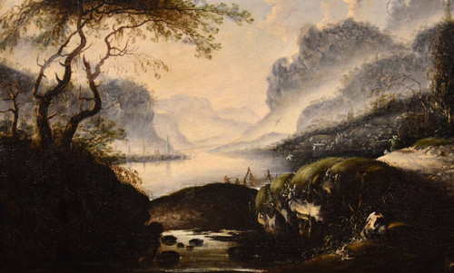 Hans De Jode (la Haye 1630 - Vienne 1663), Paysage d'Hiver Avec Lac Et Ville Sur Les Rives