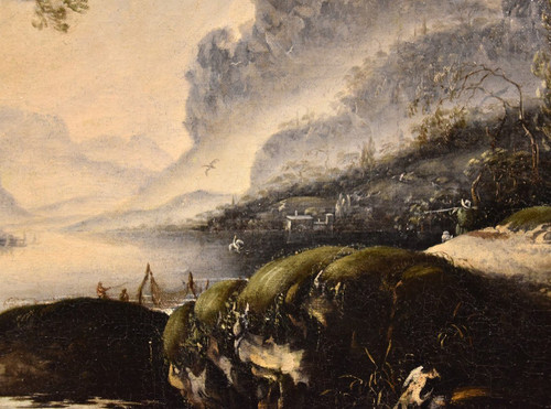 Hans De Jode (la Haye 1630 - Vienne 1663), Paysage d'Hiver Avec Lac Et Ville Sur Les Rives