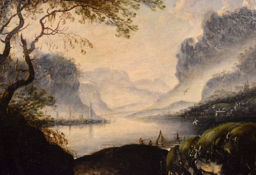 Hans De Jode (la Haye 1630 - Vienne 1663), Paysage d'Hiver Avec Lac Et Ville Sur Les Rives