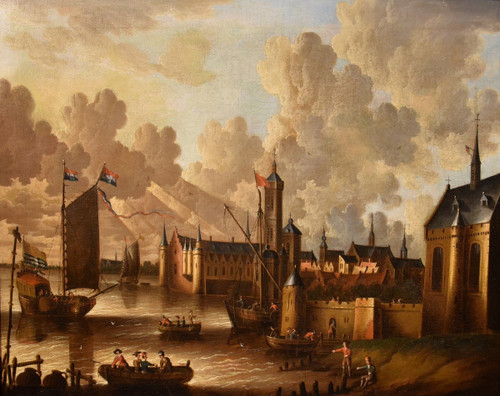 Vue Côtière Avec Ville Fortifiée, Peter Van Der Velde (anvers 1634 - C.1714)