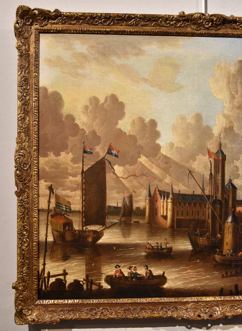Vue Côtière Avec Ville Fortifiée, Peter Van Der Velde (anvers 1634 - C.1714)