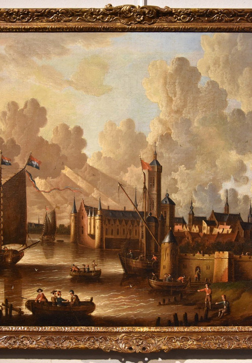 Vue Côtière Avec Ville Fortifiée, Peter Van Der Velde (anvers 1634 - C.1714)
