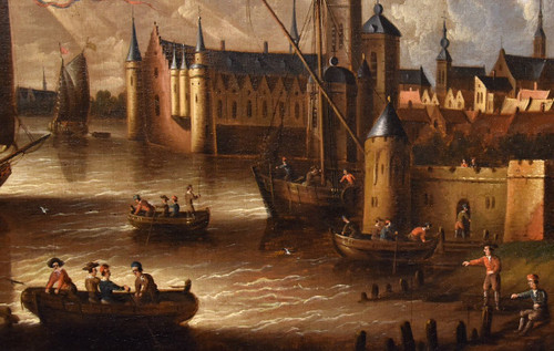 Vue Côtière Avec Ville Fortifiée, Peter Van Der Velde (anvers 1634 - C.1714)