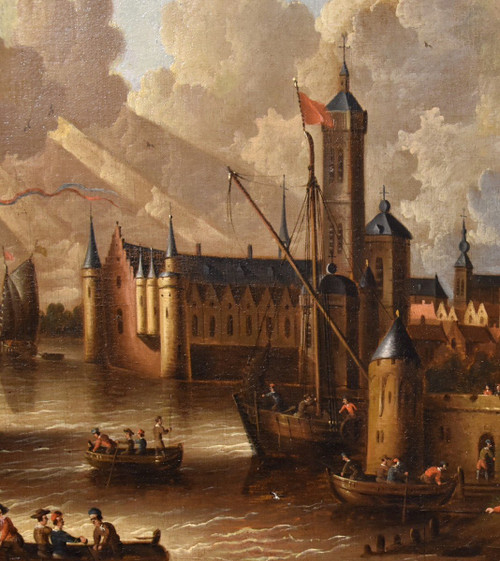 Vue Côtière Avec Ville Fortifiée, Peter Van Der Velde (anvers 1634 - C.1714)